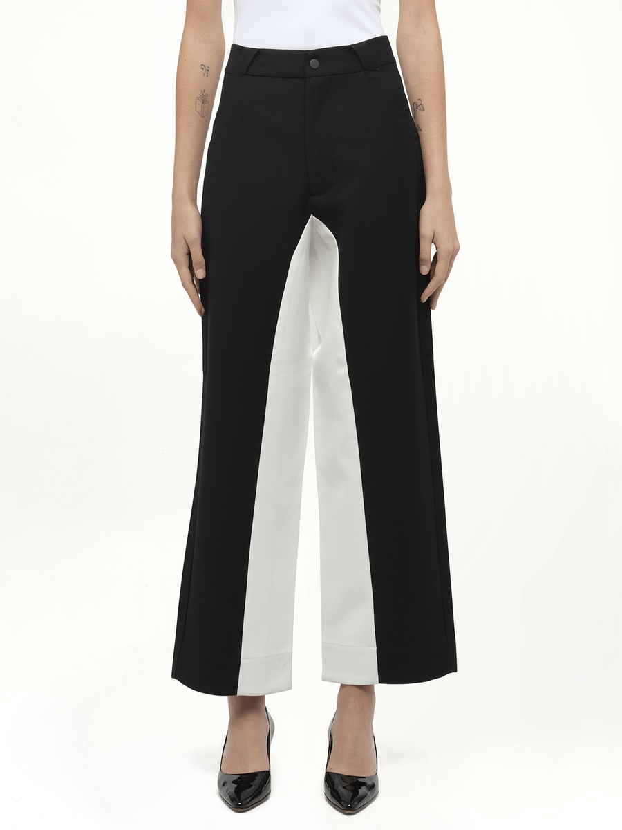 Black & White Stitched Suit Pants in Black