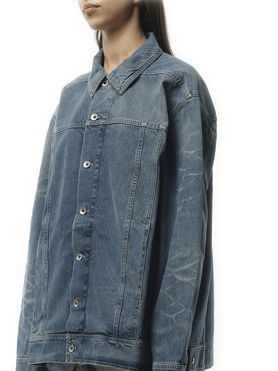 Rick Owens Drkshdw Jumbo Denim Worker Jacket in Washed Indigo