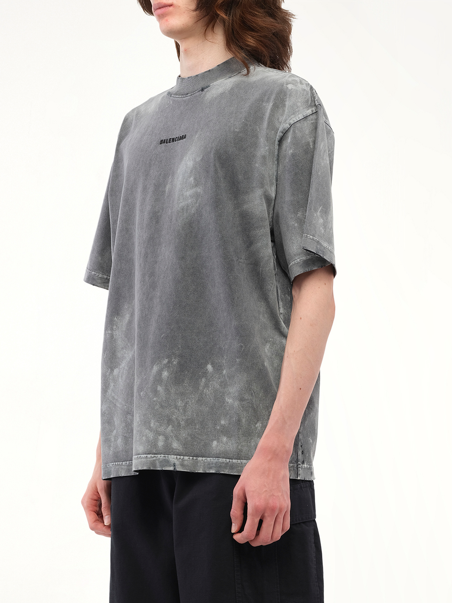 Balenciaga Back Logo Paint Medium Fit T-Shirt in Faded Washed Black