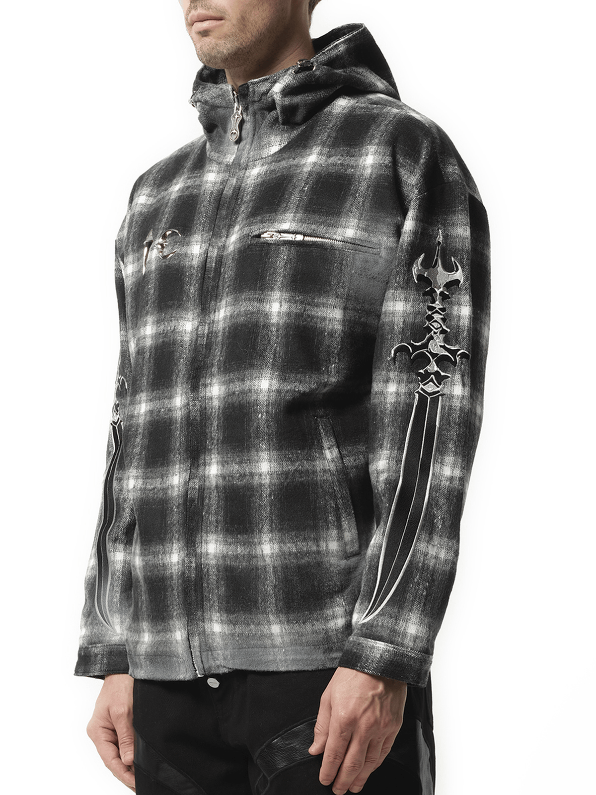 Thug Club Arab Sword Flannel Zip-up Jacket in Black