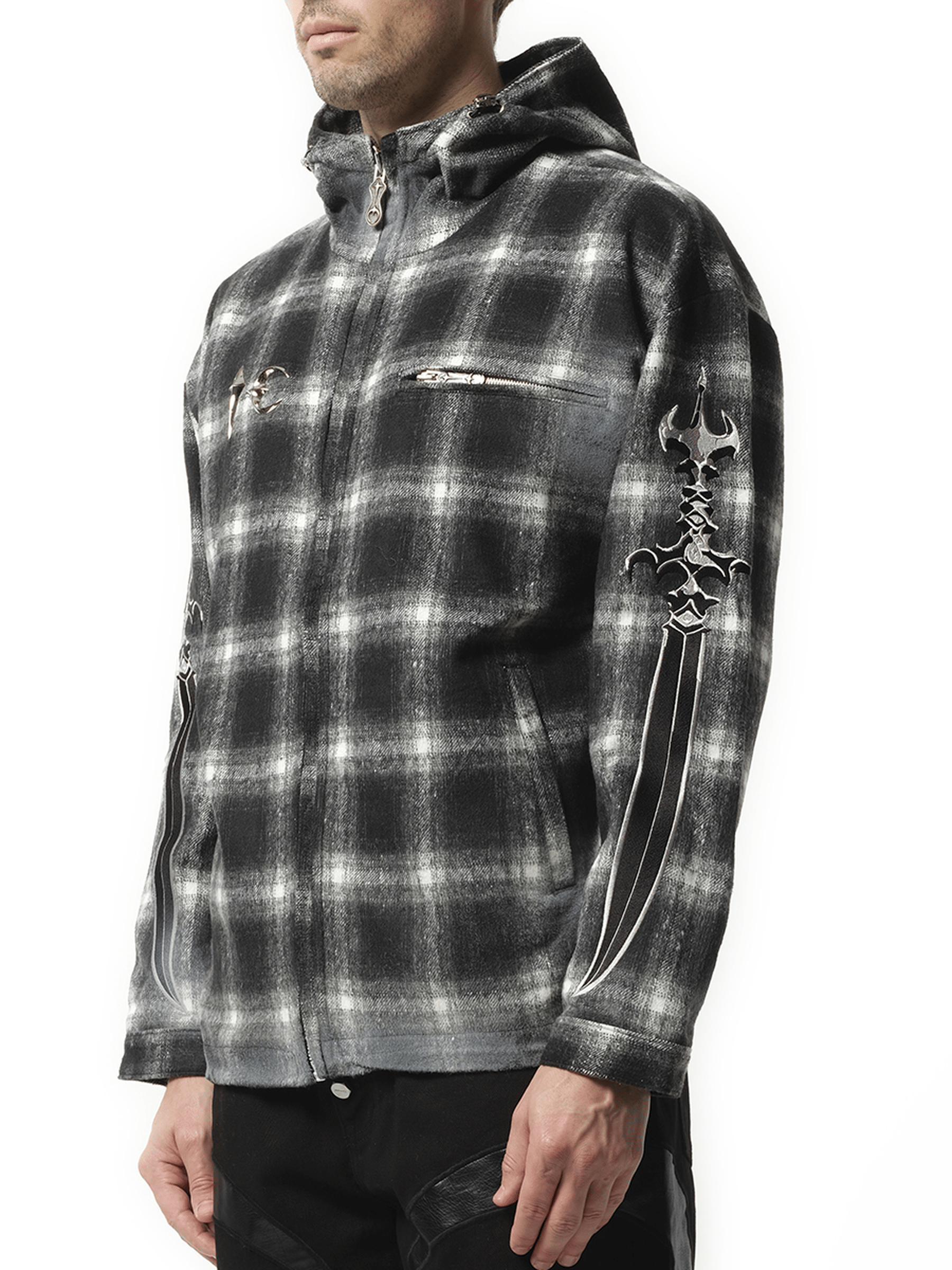 Thug Club Arab Sword Flannel Zip-up Jacket in Black