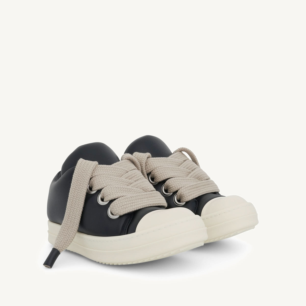 Jumbo Lace Padded Low Sneaker in Black/Milk Front View | RICK OWENS