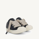 Jumbo Lace Padded Low Sneaker in Black/Milk Front View | RICK OWENS