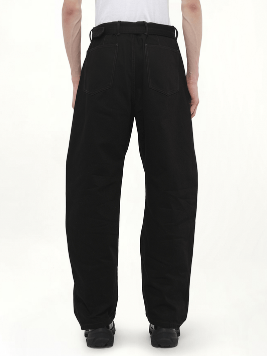 Denim Twisted Belted Pants in Black