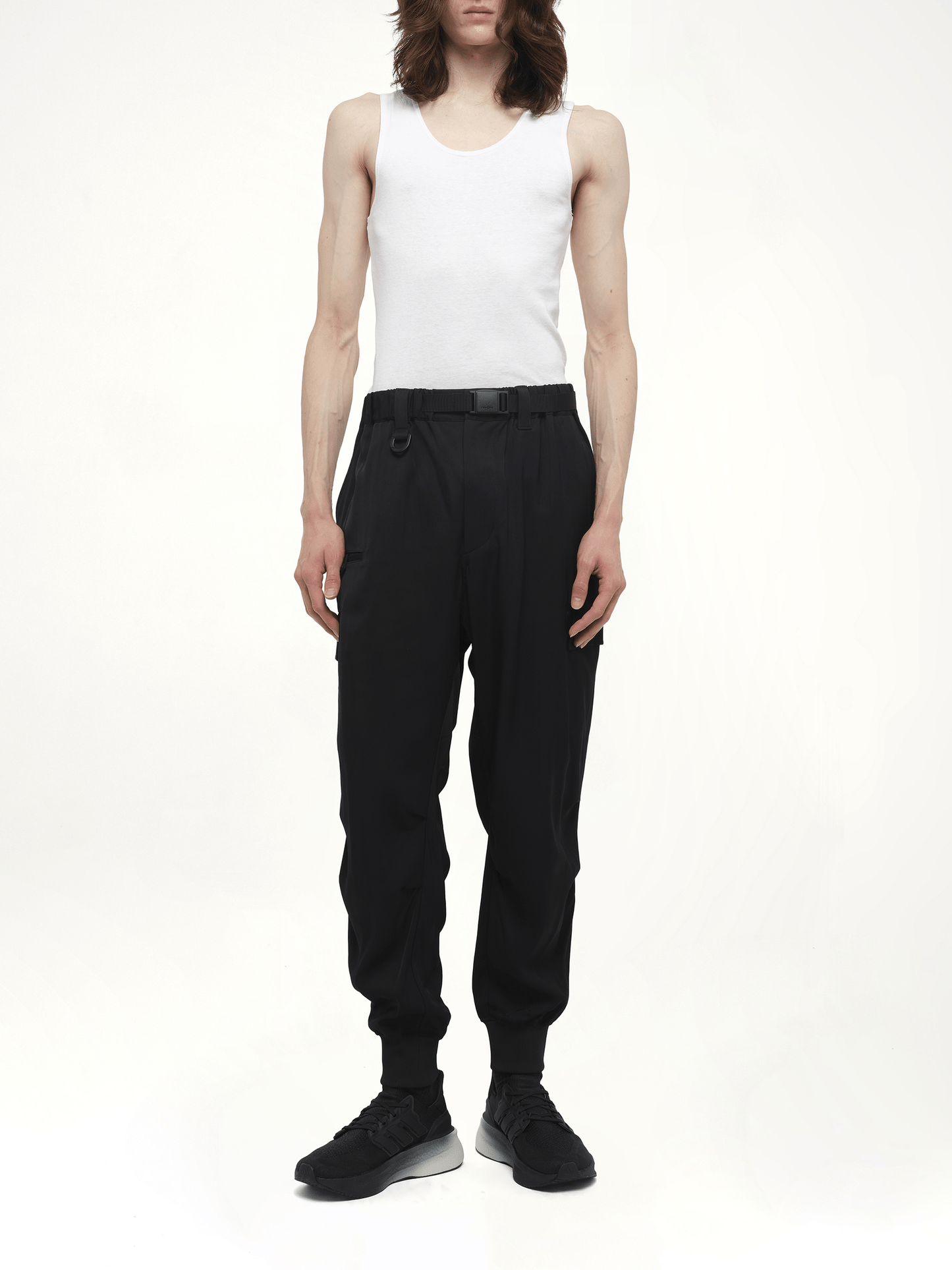 Rayon Twill Cuffed Pants in Black