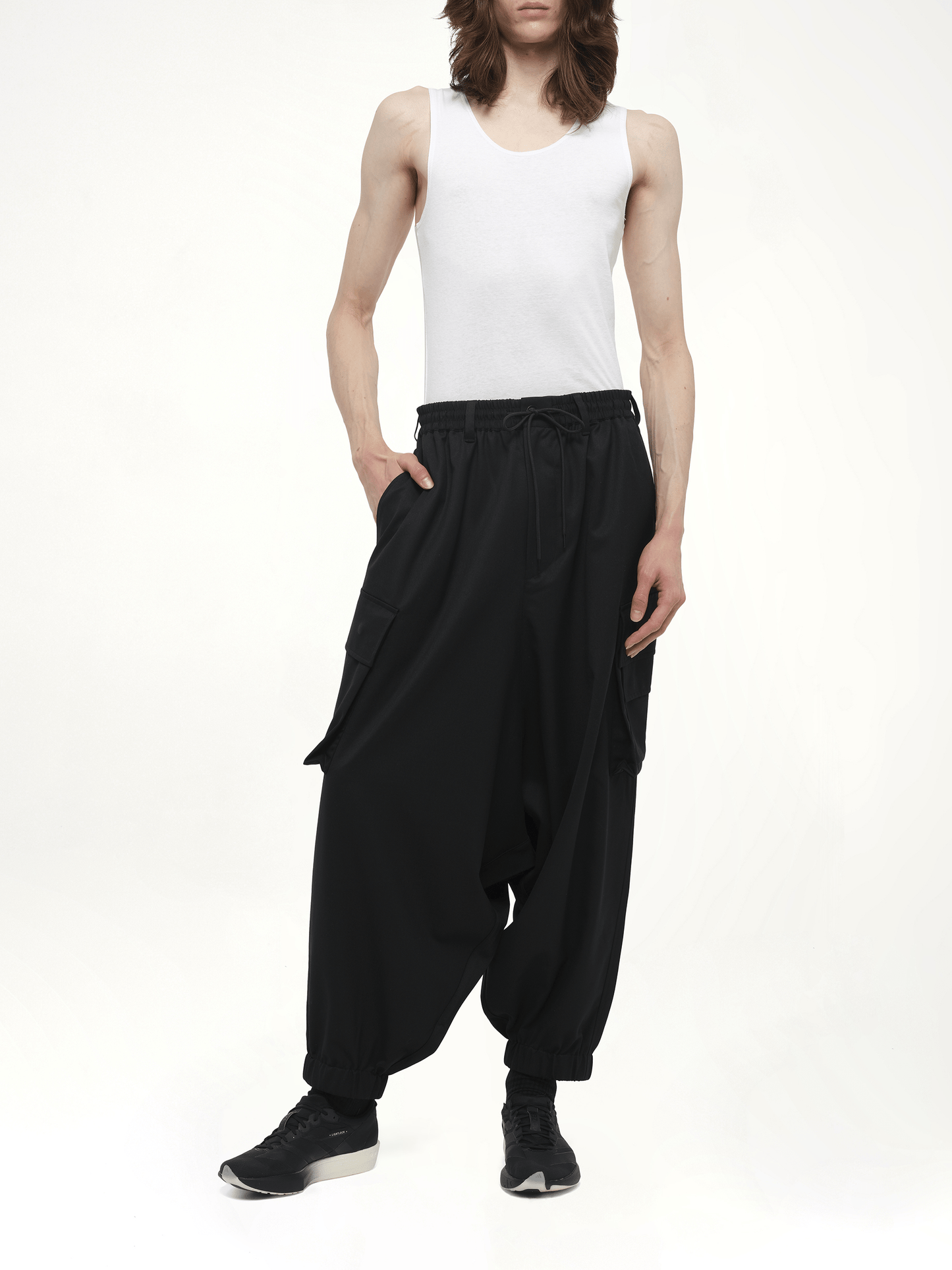 Refined Wool Cargo Pants in Black