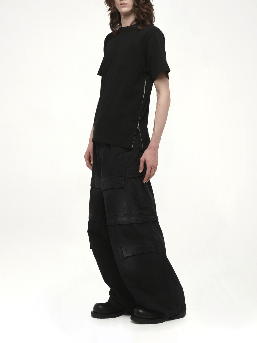 Side Zip Cotton T-Shirt in Black
