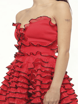 Off Shld Str Mini Dress in Red/Blk