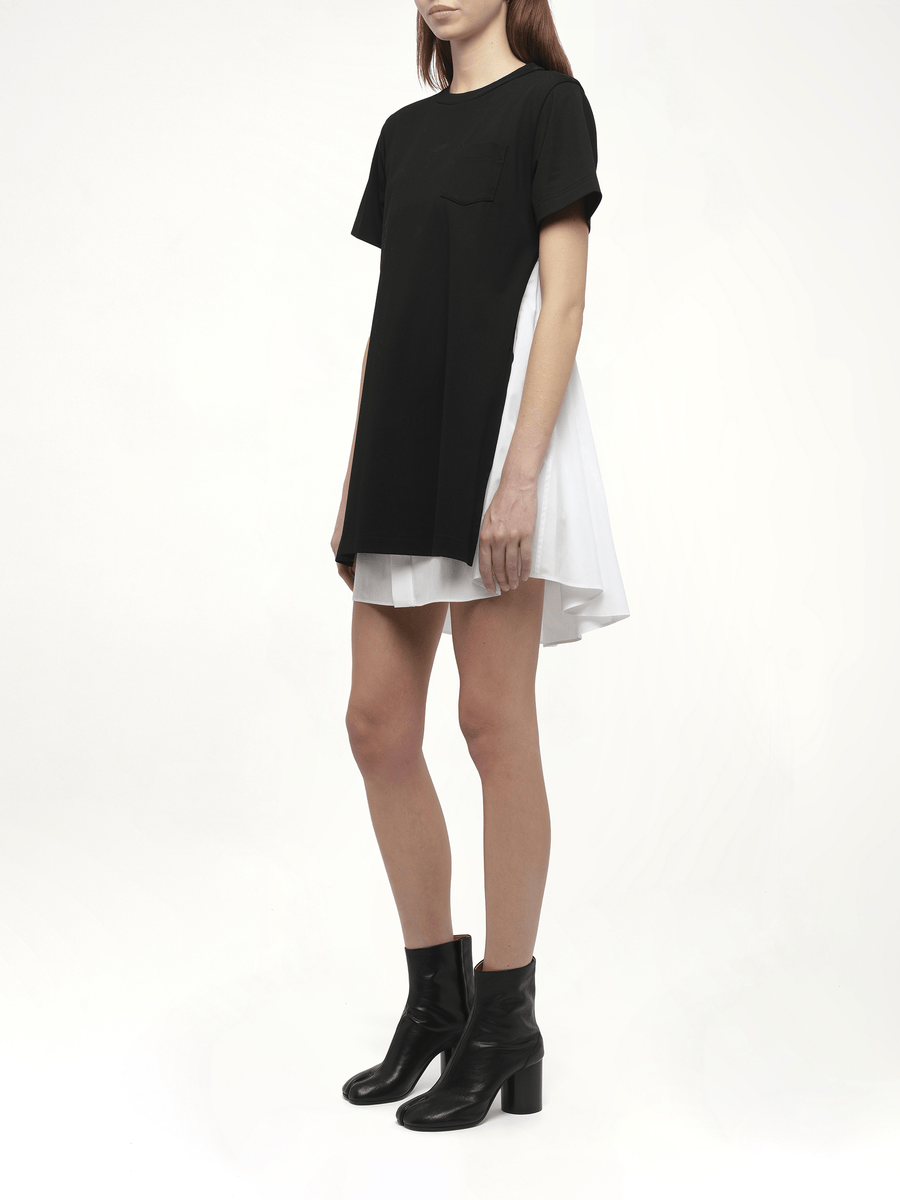 Poplin x Cotton Jersey Dress in Black/Off White
