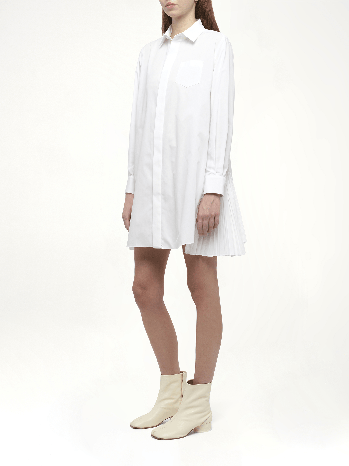 Side Zip Poplin Dress in Off White