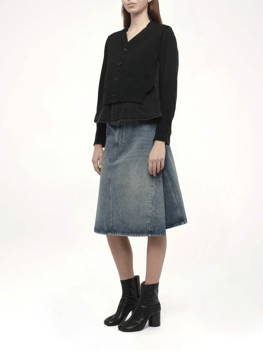 Denim x Knit Cardigan in Black