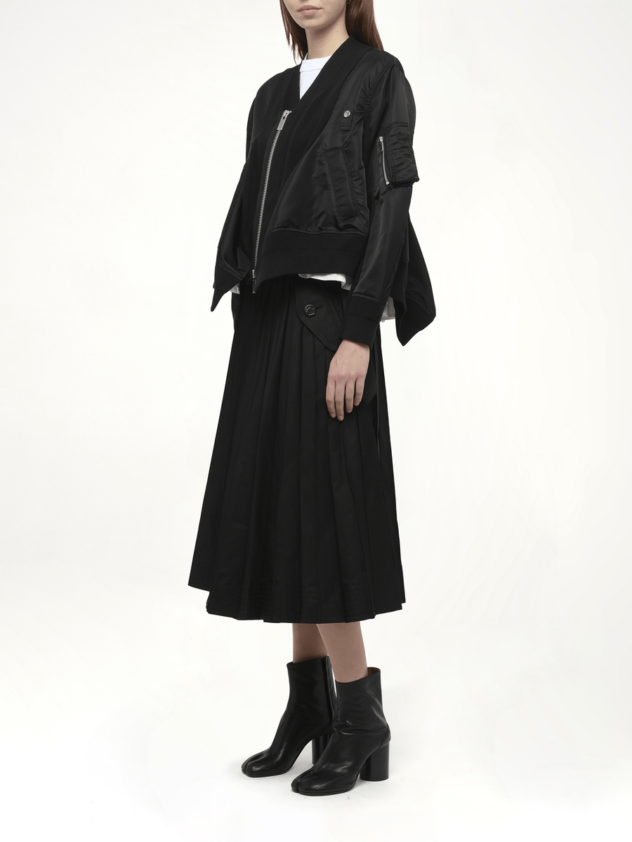 Nylon Twill Knit Cardigan in Black