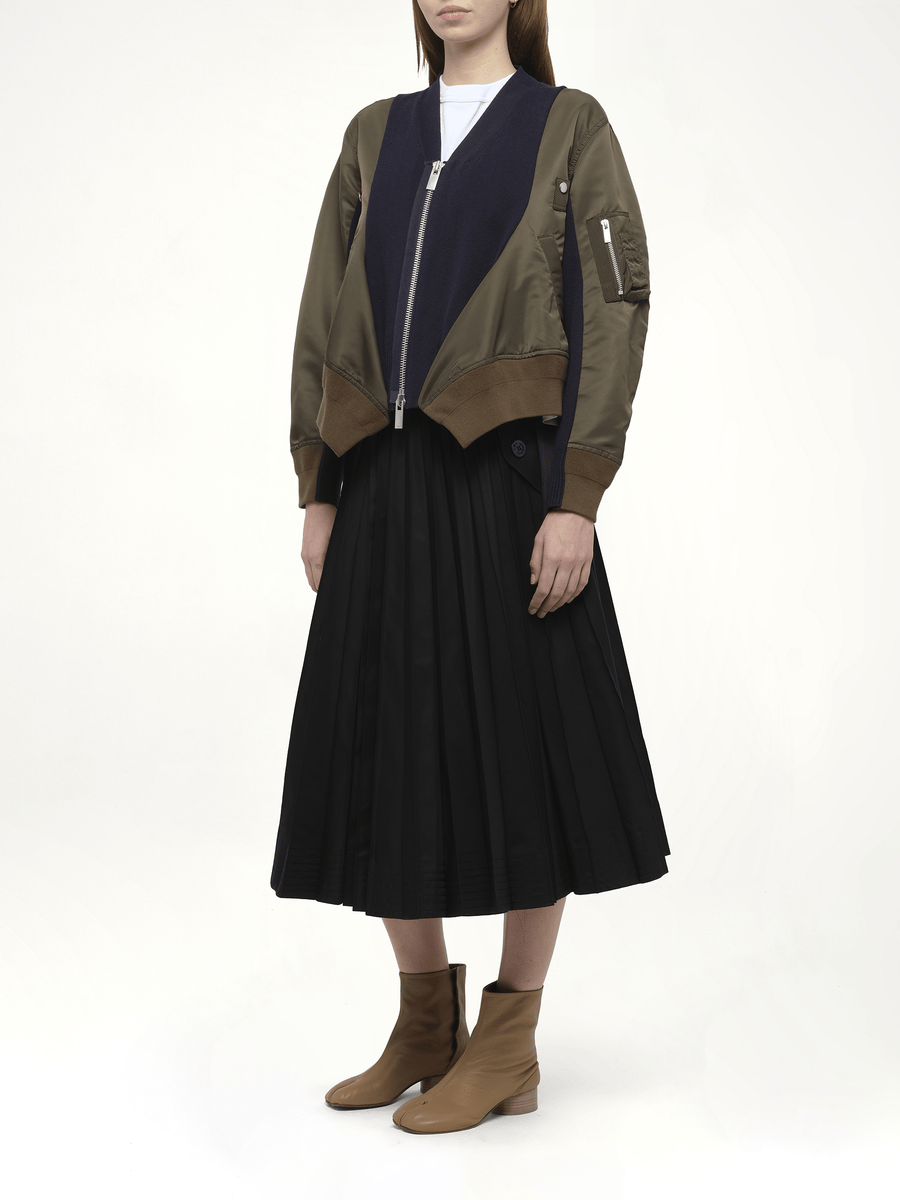 Nylon Twill x Knit Cardigan in Dark Khaki/Navy