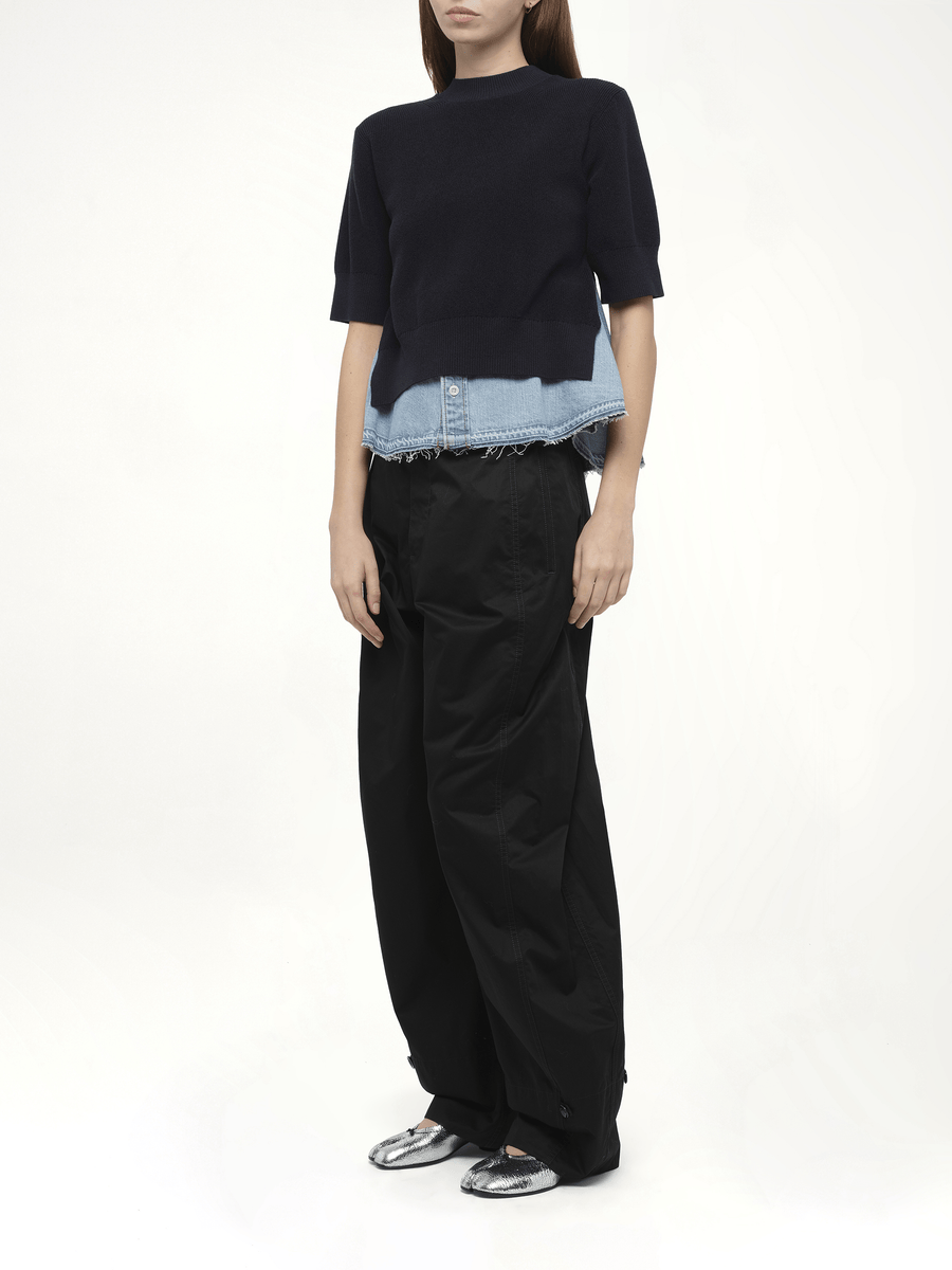 Denim x Knit Pullover in Navy/Light Blue