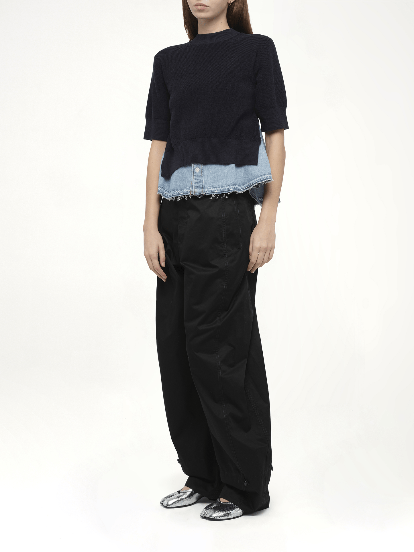 Denim x Knit Pullover in Navy/Light Blue