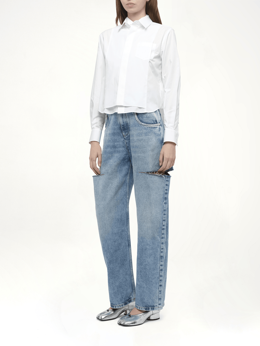 Layered Poplin Shirt in Off White