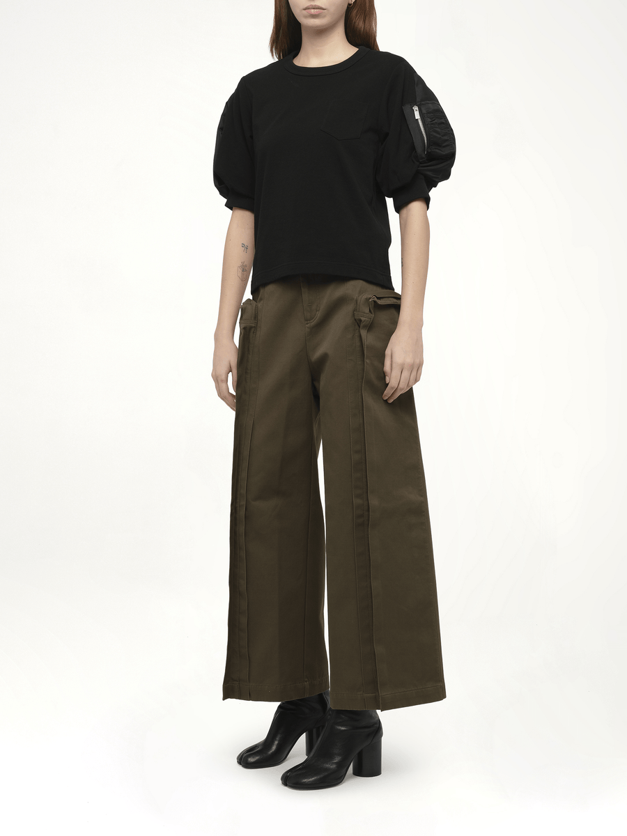 Nylon Twill x Cotton Jersey T-Shirt in Black/Black