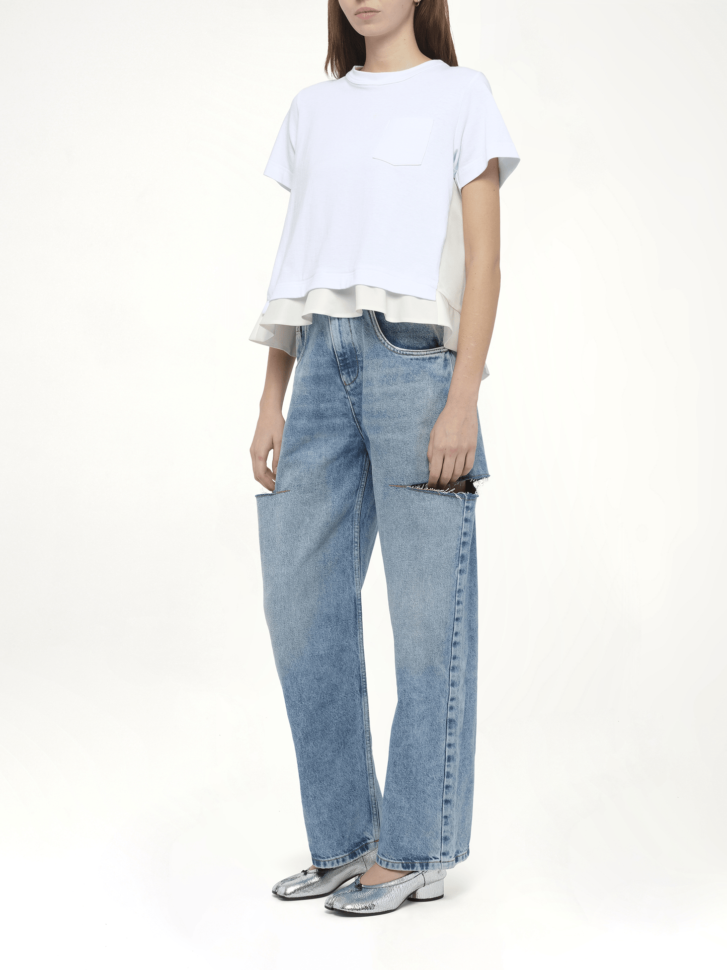 Nylon Twill x Cotton Jersey T-Shirt in White