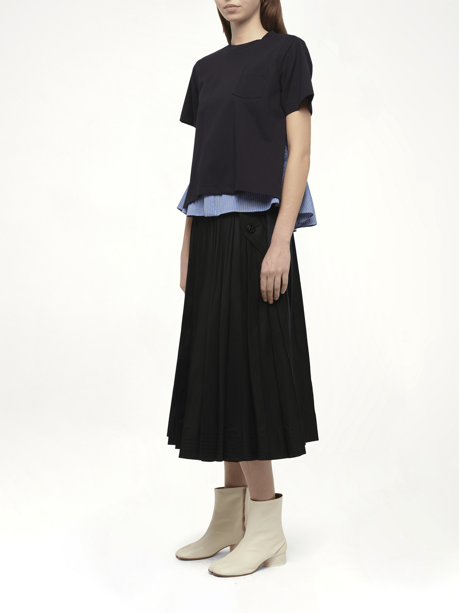 Poplin x Cotton Jersey T-Shirt in Navy/Blue Stripe