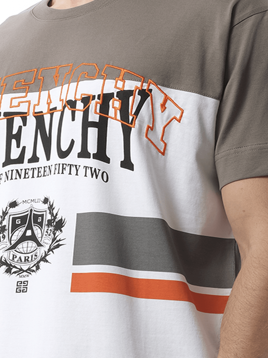 Givenchy College Print Stripes Logo T-Shirt in Grey/White
