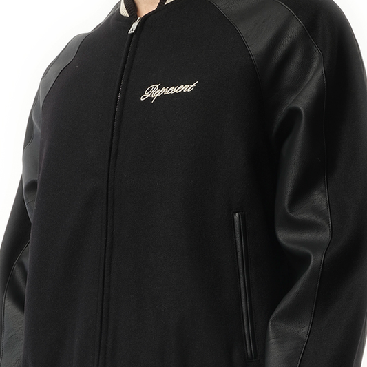 Raglan Varsity Jacket in Black