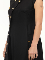 Gold Button Sleeveless Dress in Black