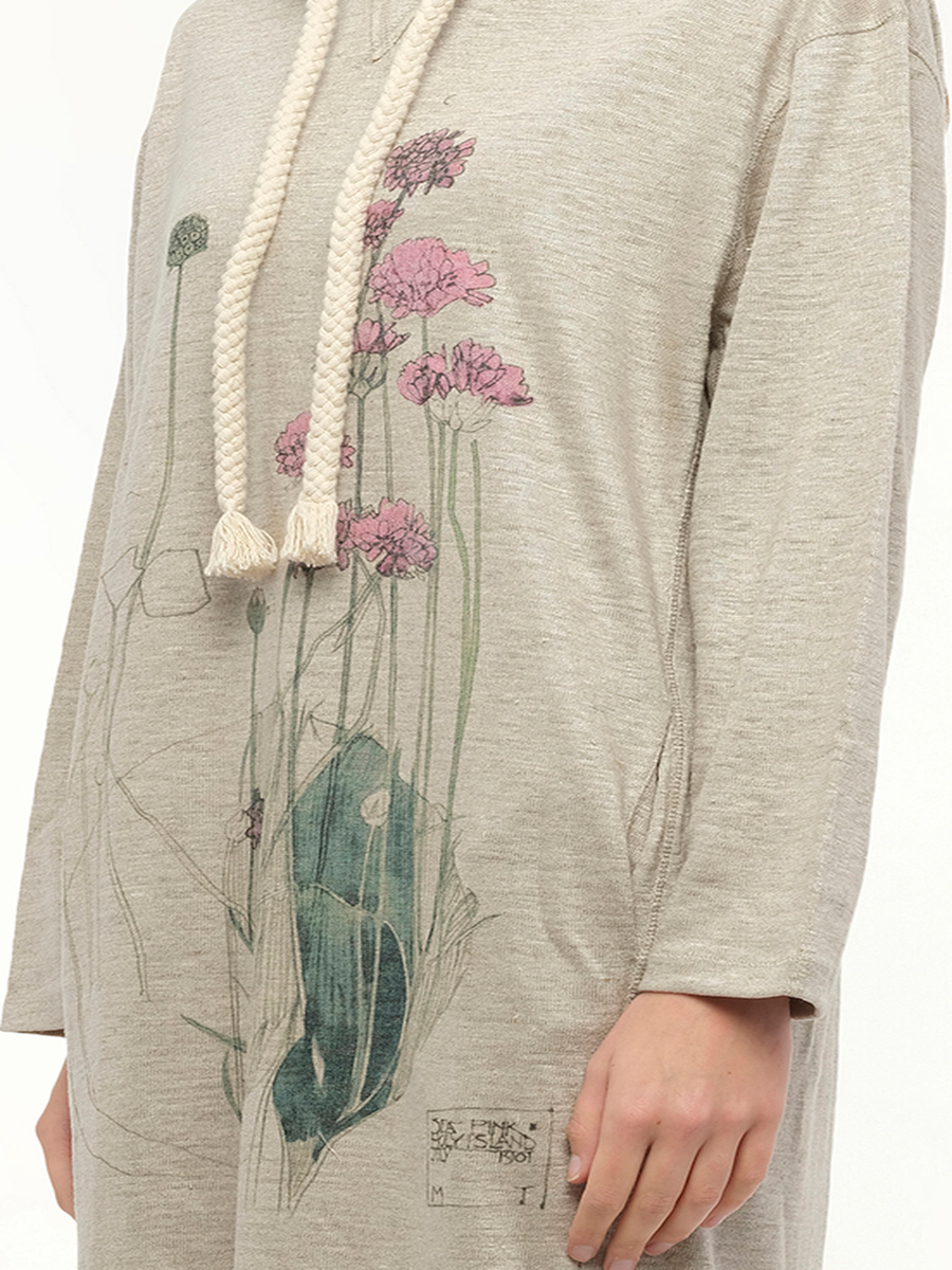 Hoodie Botanical Dress in Beige