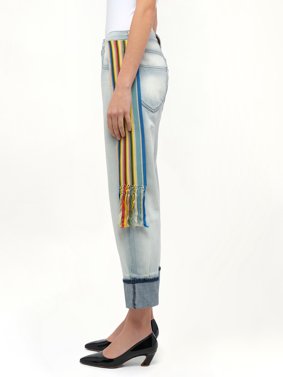 Stripe Bands Jeans in L Blue