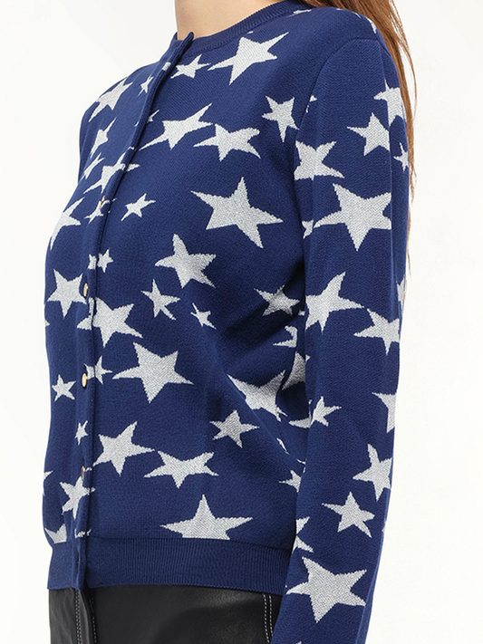 Lurex Stars Cardigan in Navy