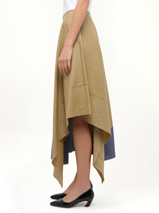 Asym Stripe Skirt in Beige