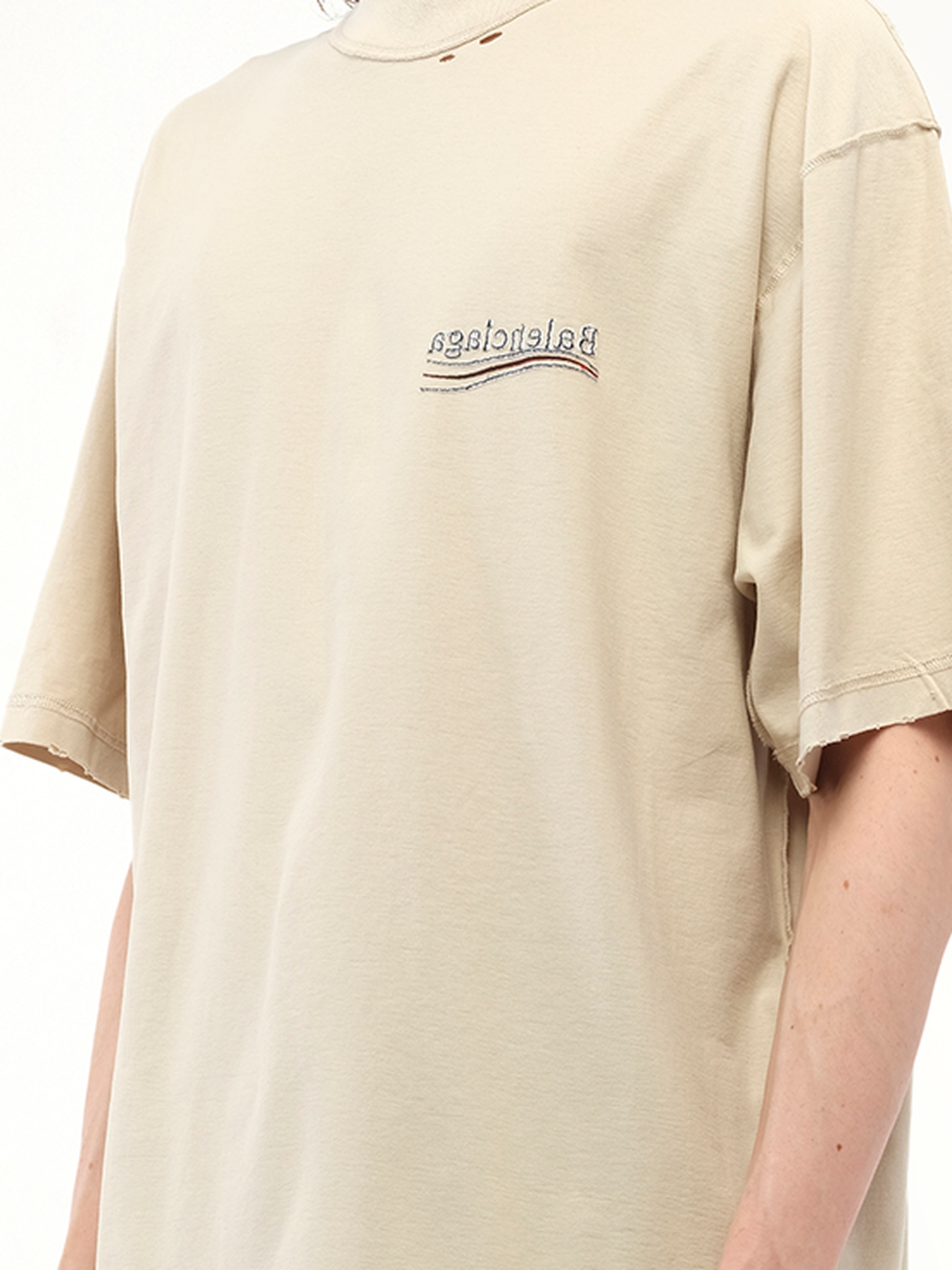 Balenciaga Political Inside-Out Large T-Shirt in Beige/White/Red