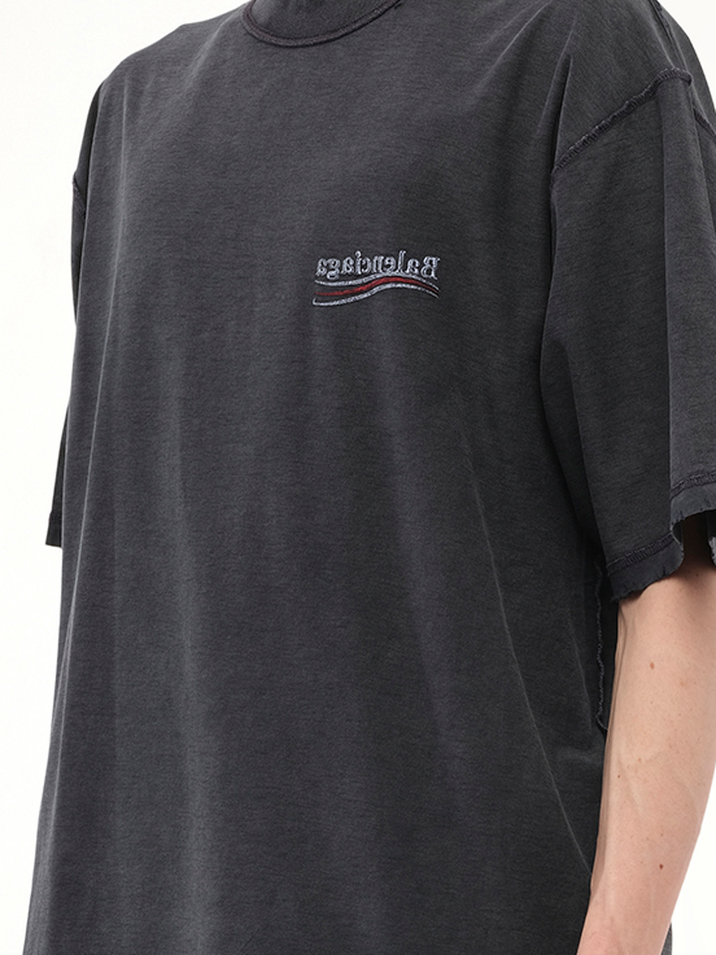 Balenciaga Political Inside-Out Large T-Shirt in Black/White/Red