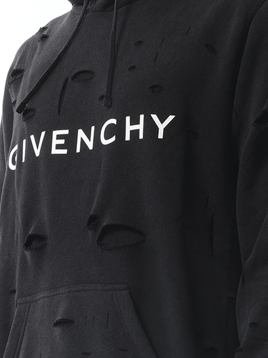 Givenchy Archetype Hoodie with Destroyed Effect in Faded Black