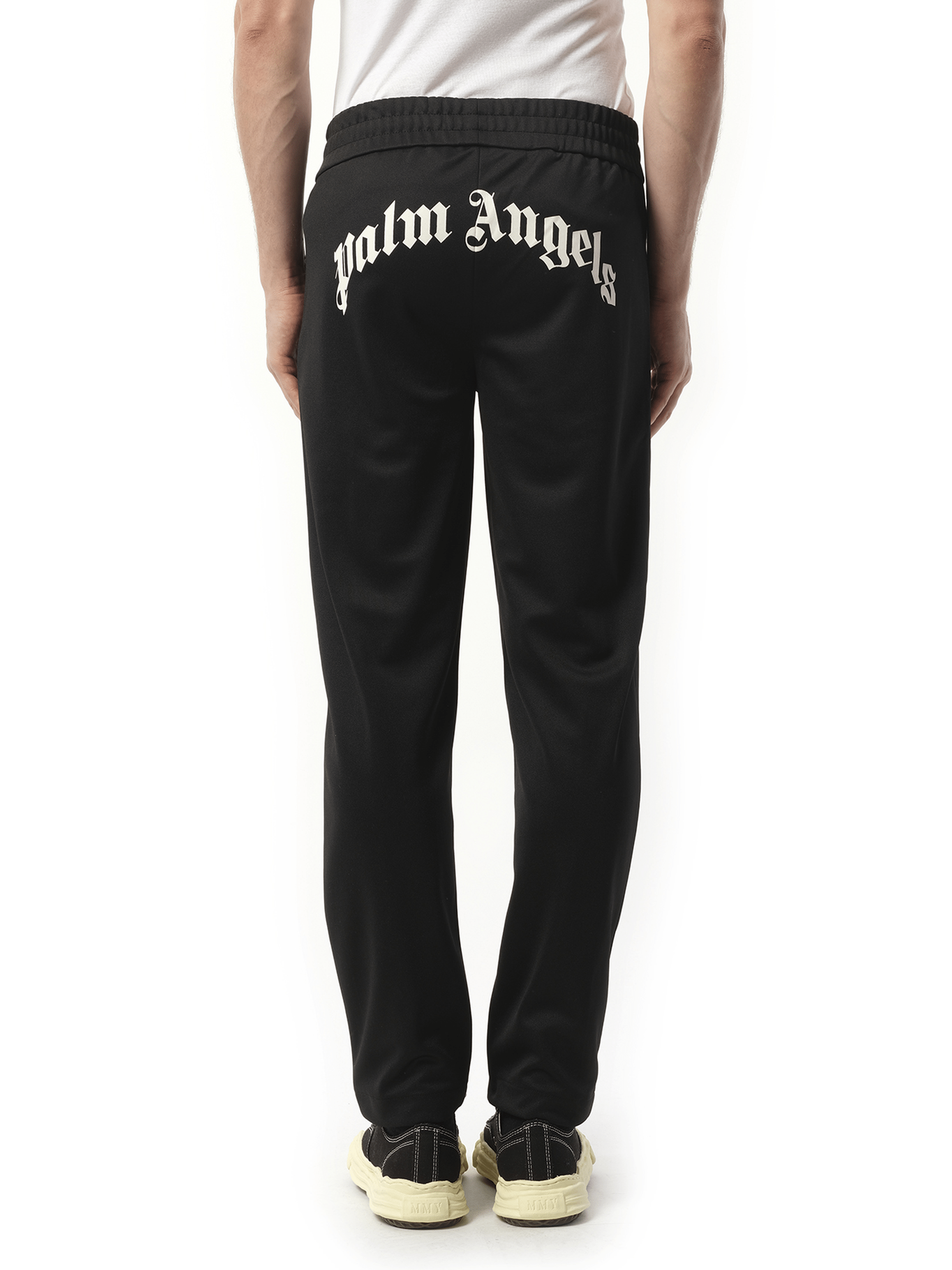 Palm Angels Back Curved Logo Track Pants in Black/Off White