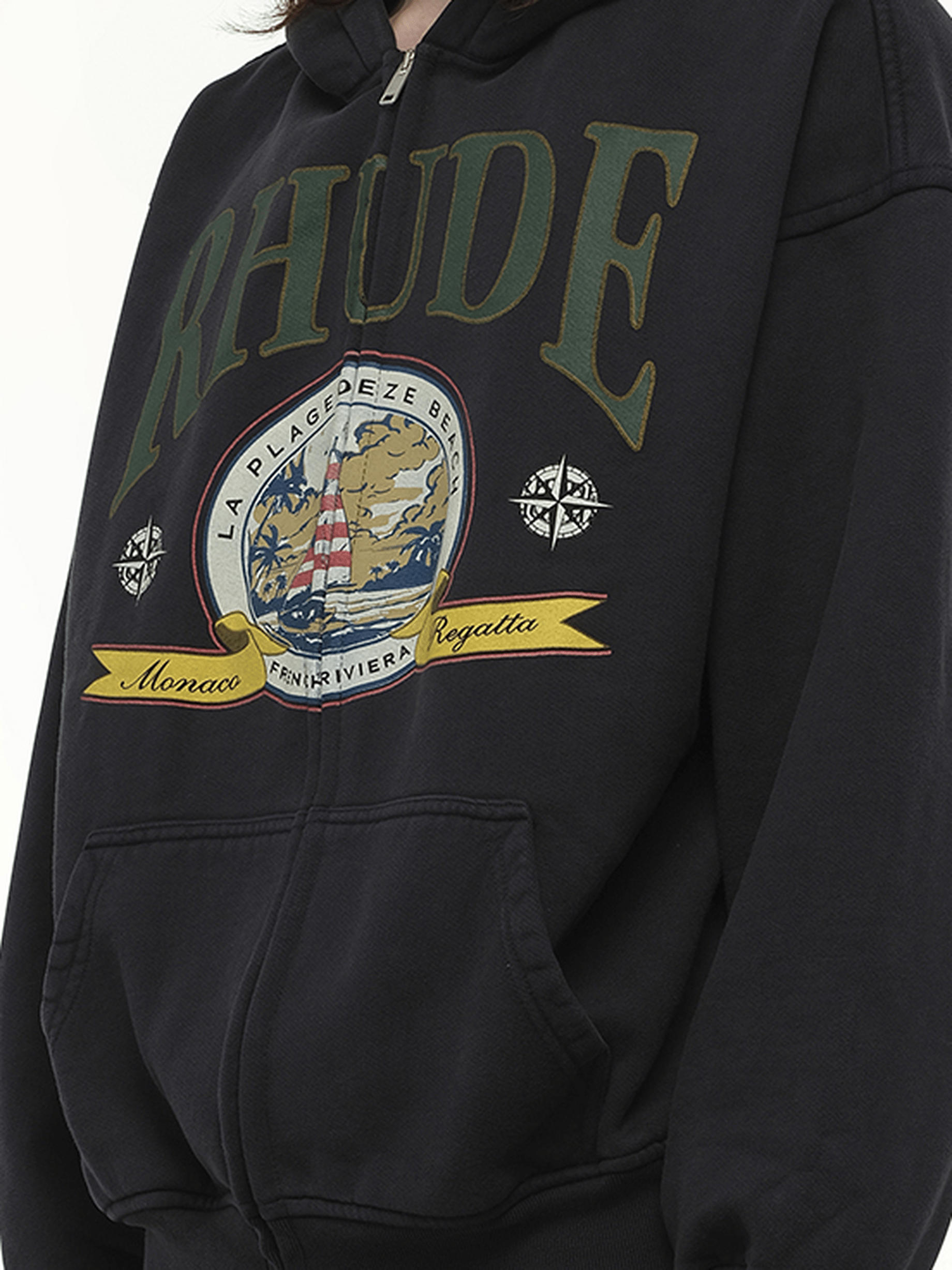 Rhude Monaco Regatta Full-Zip Hoodie in Vintage Black