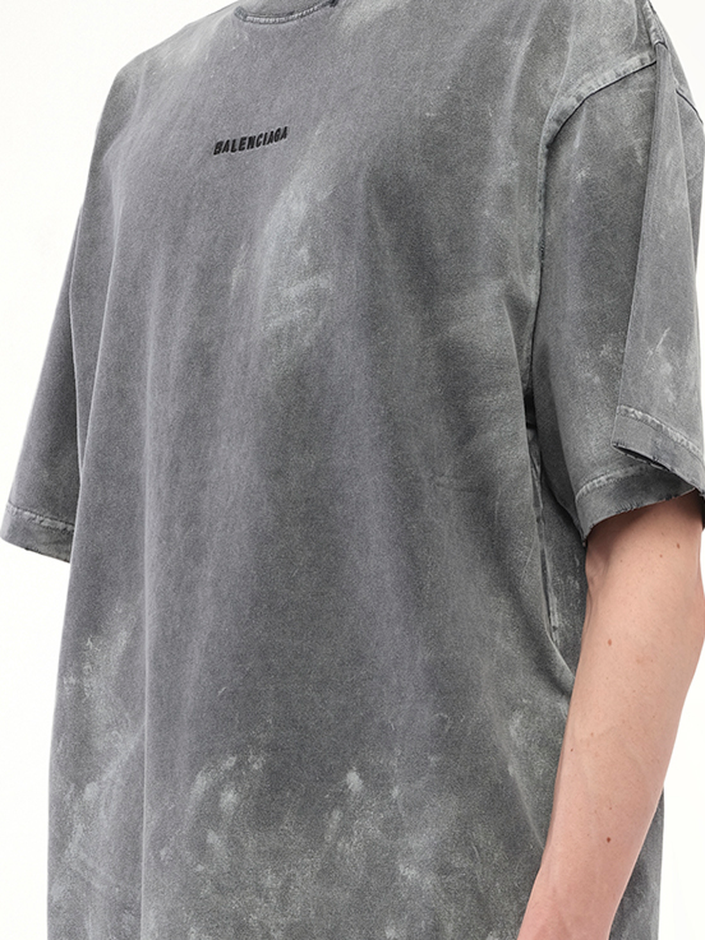 Balenciaga Back Logo Paint Medium Fit T-Shirt in Faded Washed Black