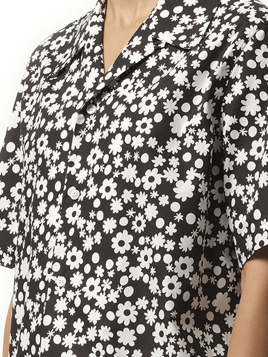 Marni Flower Print Short Sleeve Shirt in Black