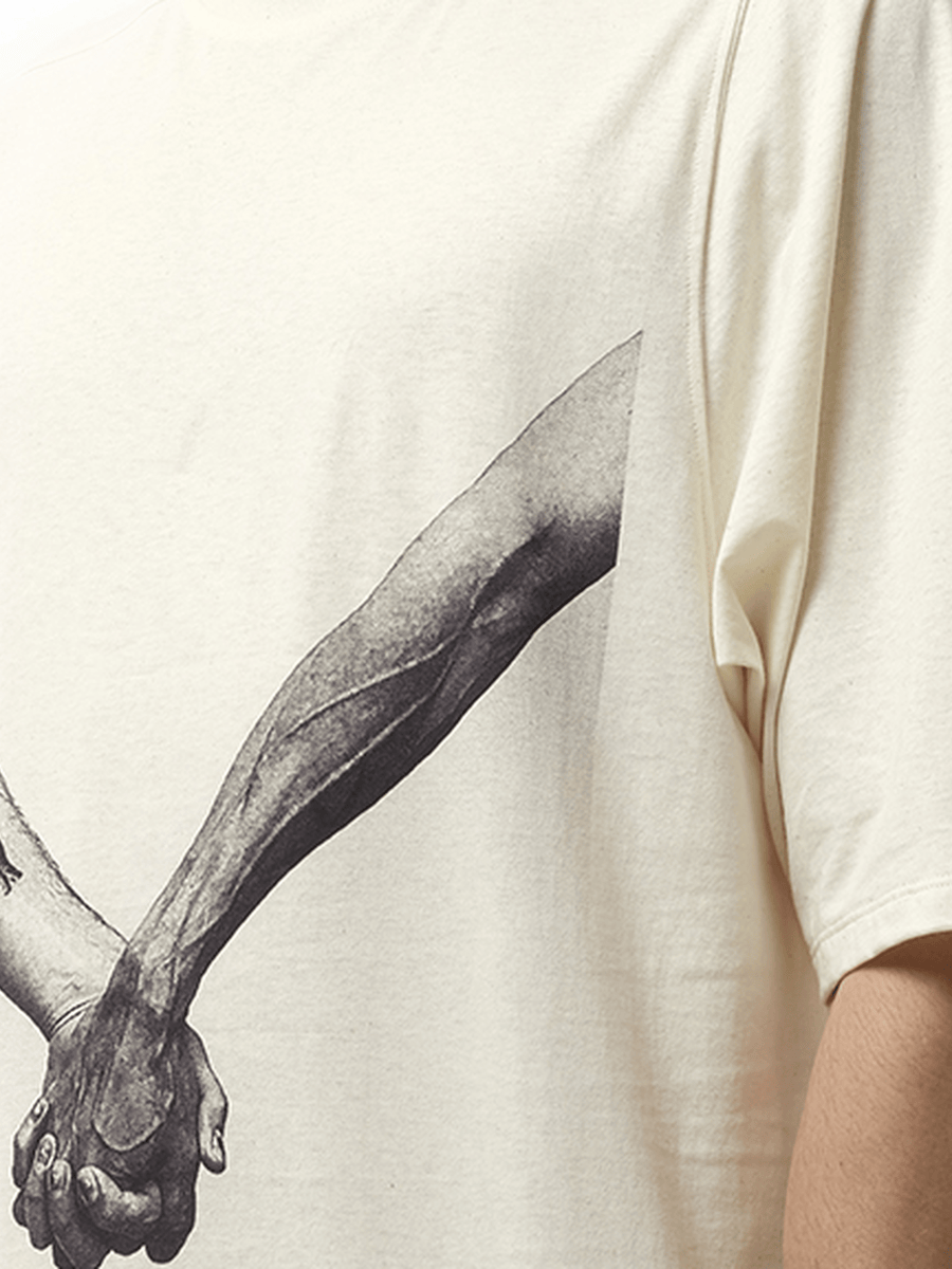 Rick Owens Jumbo SS "Holding Hands" T-Shirt in Natural/Black