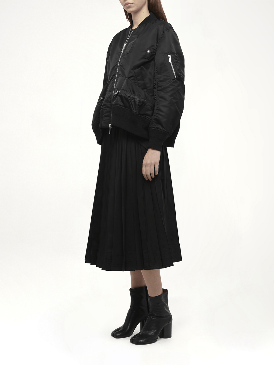 Nylon Twill Blouson with Drawstring in Black