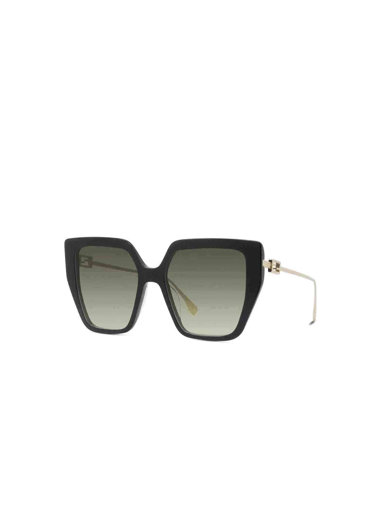 FE40012U Cat Eye Sunglasses with Gradient Green Lens in Shiny Black