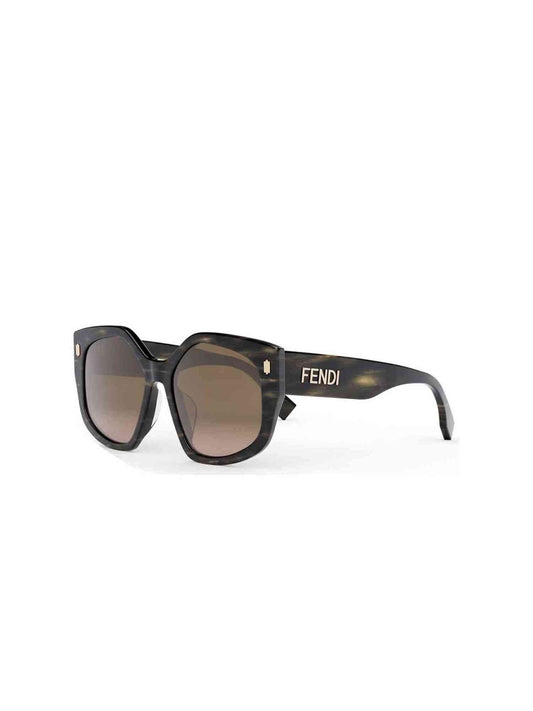 FE40017F Geometric Sunglasses with Bordeaux in Black Horn