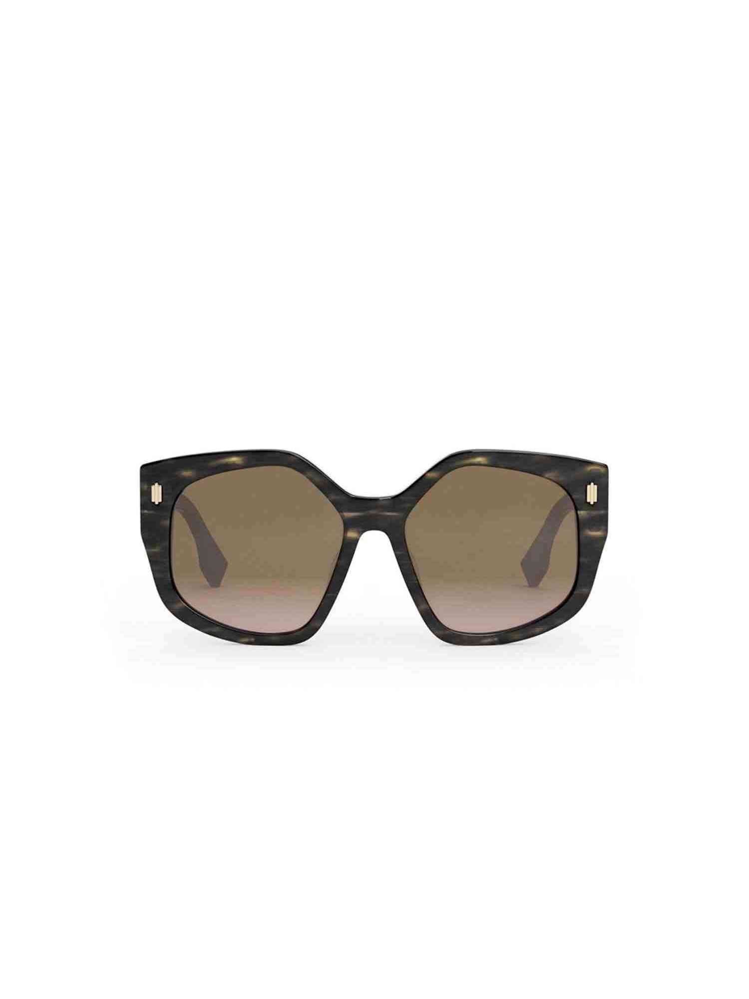 FE40017F Geometric Sunglasses with Bordeaux in Black Horn