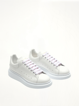 Larry Oversized Sneakers in White/White Front View | ALEXANDER MCQUEEN