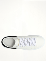 Larry Oversized Suede Sneakers in White/Black Back View | ALEXANDER MCQUEEN