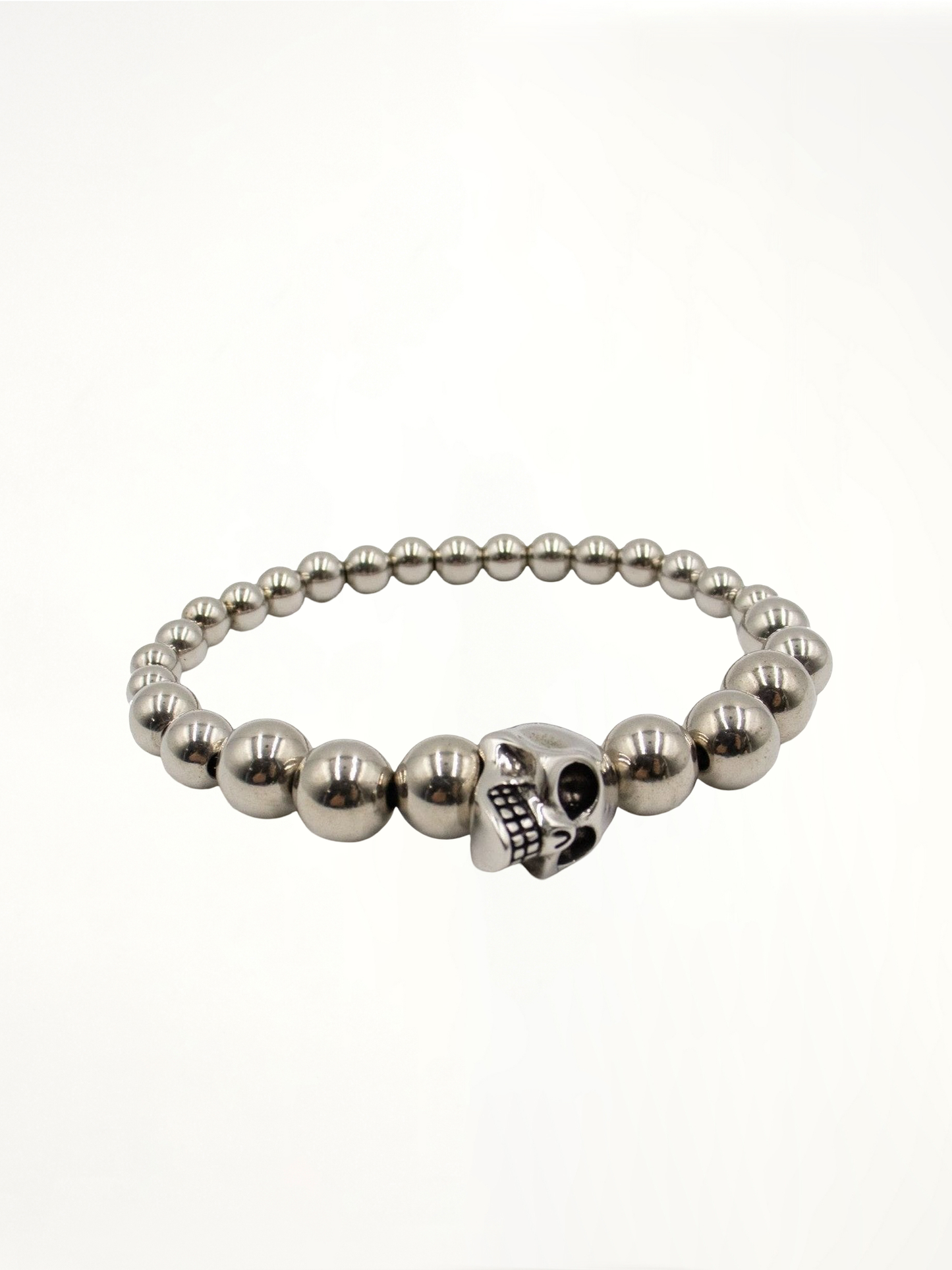 Beaded Skull Motif Bracelet in Silver
