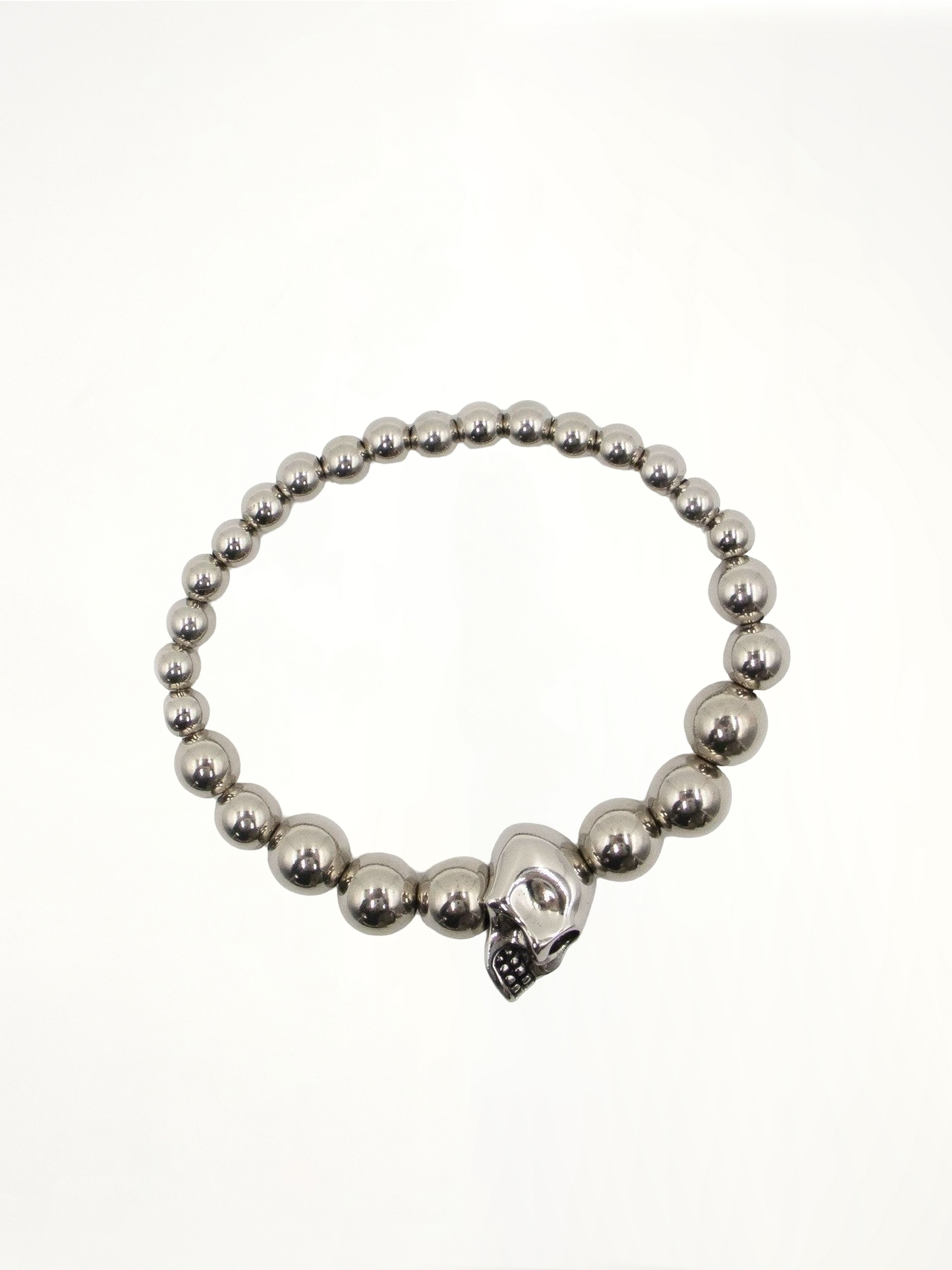 Beaded Skull Motif Bracelet in Silver