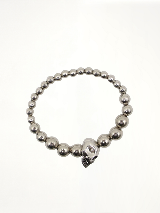 Beaded Skull Motif Bracelet in Silver