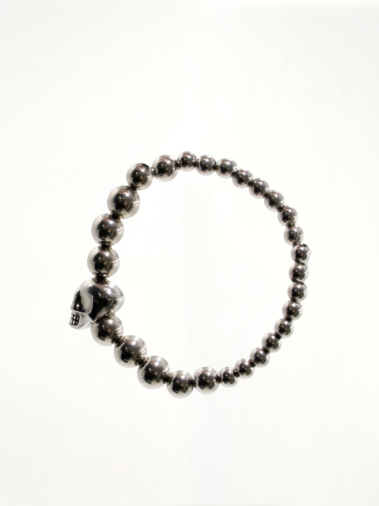Beaded Skull Motif Bracelet in Silver