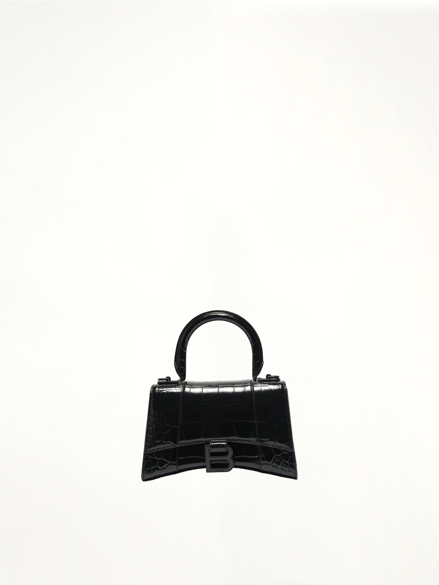 Hourglass XS Croco Embossed Bag in Black