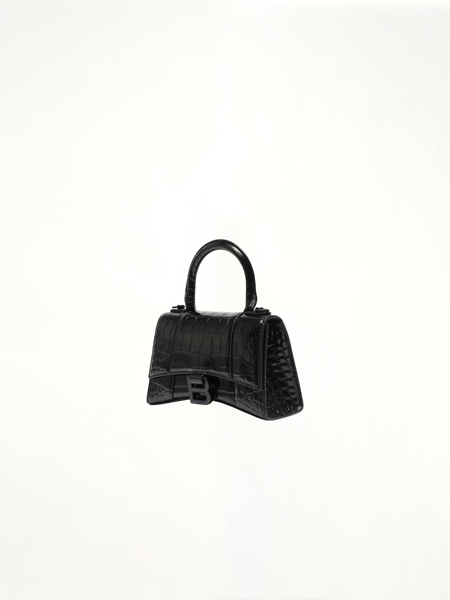 Hourglass XS Croco Embossed Bag in Black
